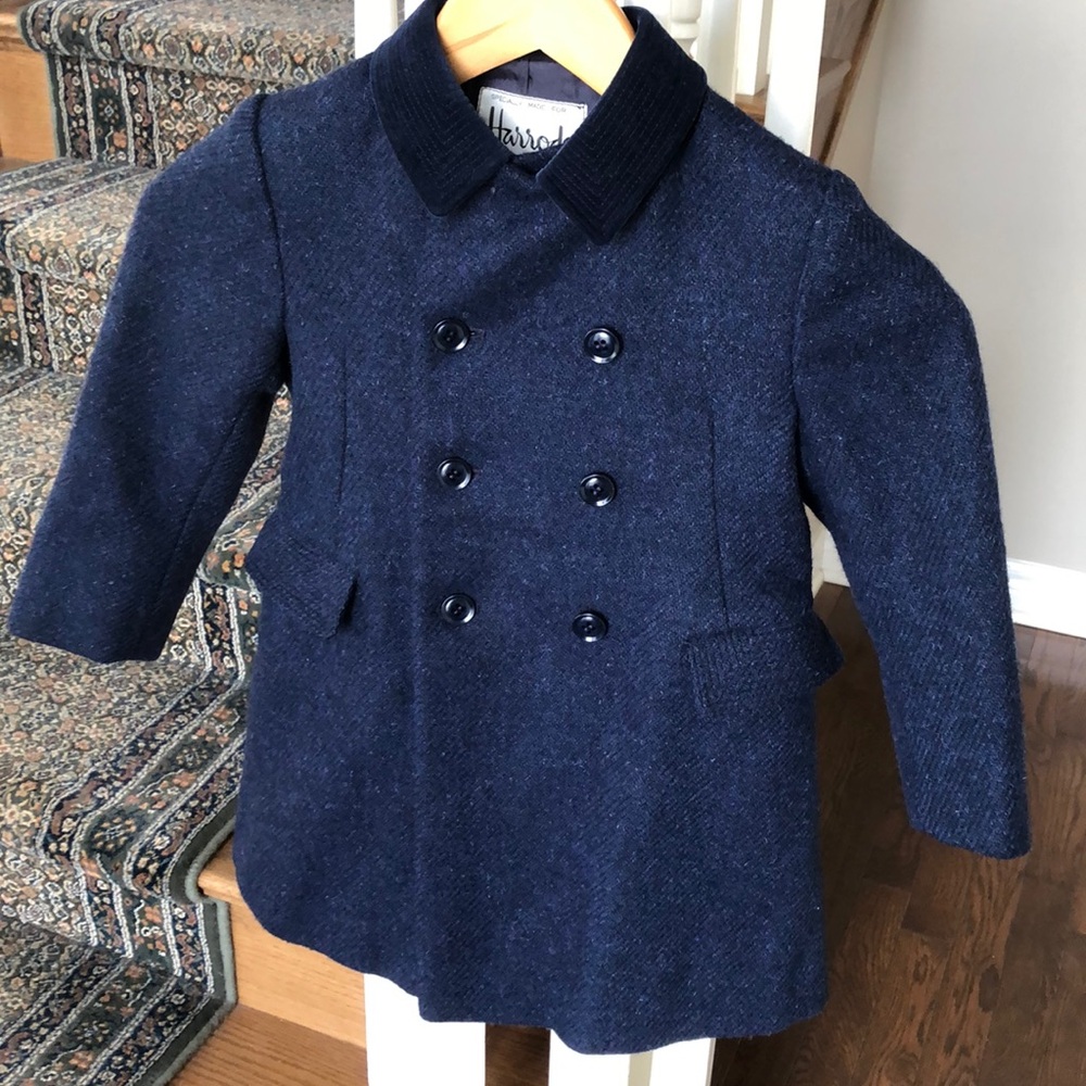 HARRODS by CHILPRUFE Navy Double-Breasted Harris Tweed Child's Coat Size 22" (7)